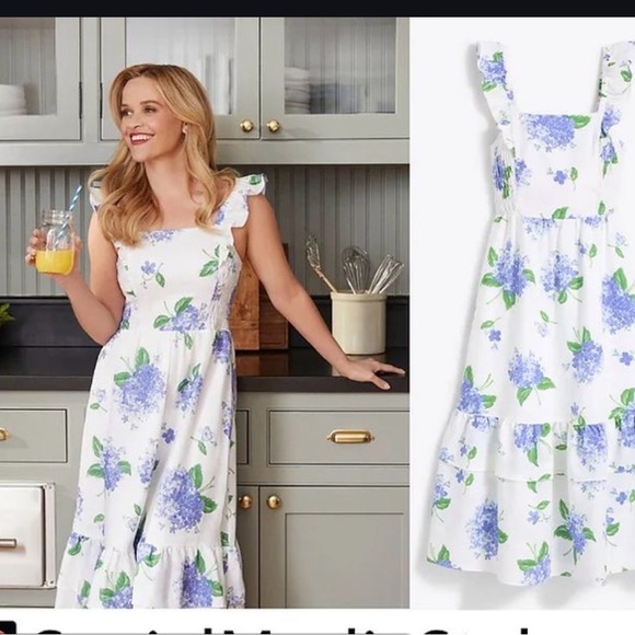 Draper James Carrie Midi Dress in Linen Hydrangea Floral - Picture 4 of 4